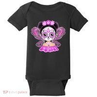 Cute Breast Cancer Awareness Sugar Skull Girl Baby Bodysuit thumb 0
