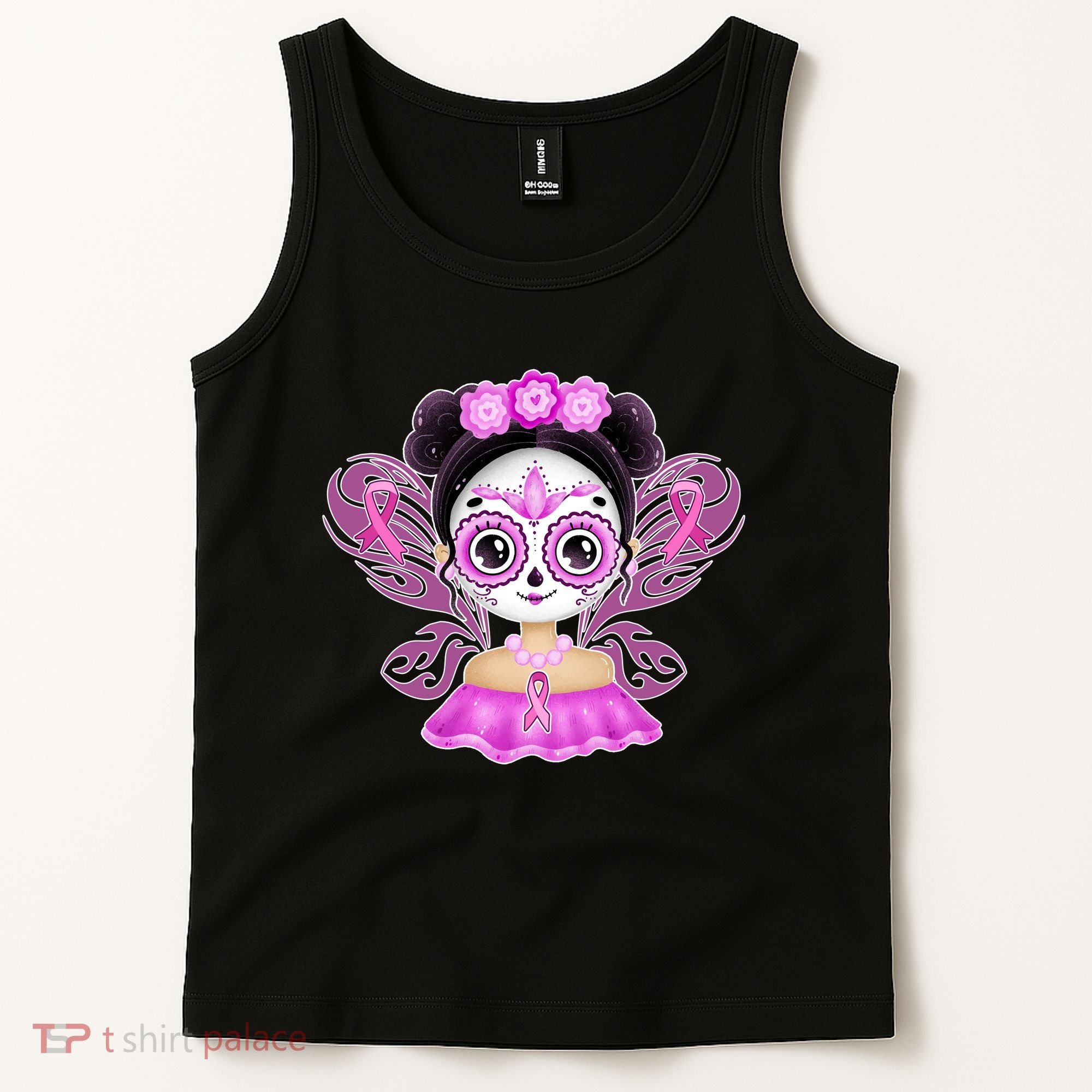 Cute Breast Cancer Awareness Sugar Skull Girl Tank Top