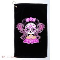 Cute Breast Cancer Awareness Sugar Skull Girl Golf Towel thumb 0
