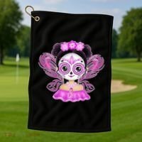 Cute Breast Cancer Awareness Sugar Skull Girl Golf Towel thumb 1
