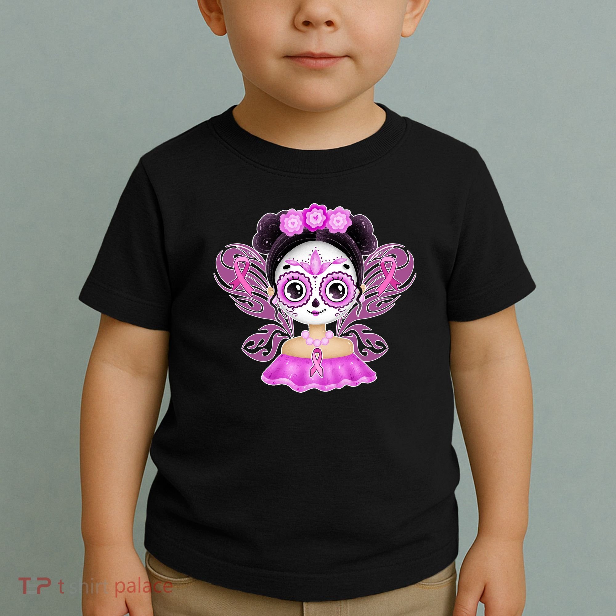 Cute Breast Cancer Awareness Sugar Skull Girl Toddler T-Shirt