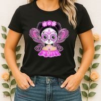 Cute Breast Cancer Awareness Sugar Skull Girl Women's T-Shirt thumb 2