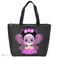 Cute Breast Cancer Awareness Sugar Skull Girl Tote Bag thumb 0