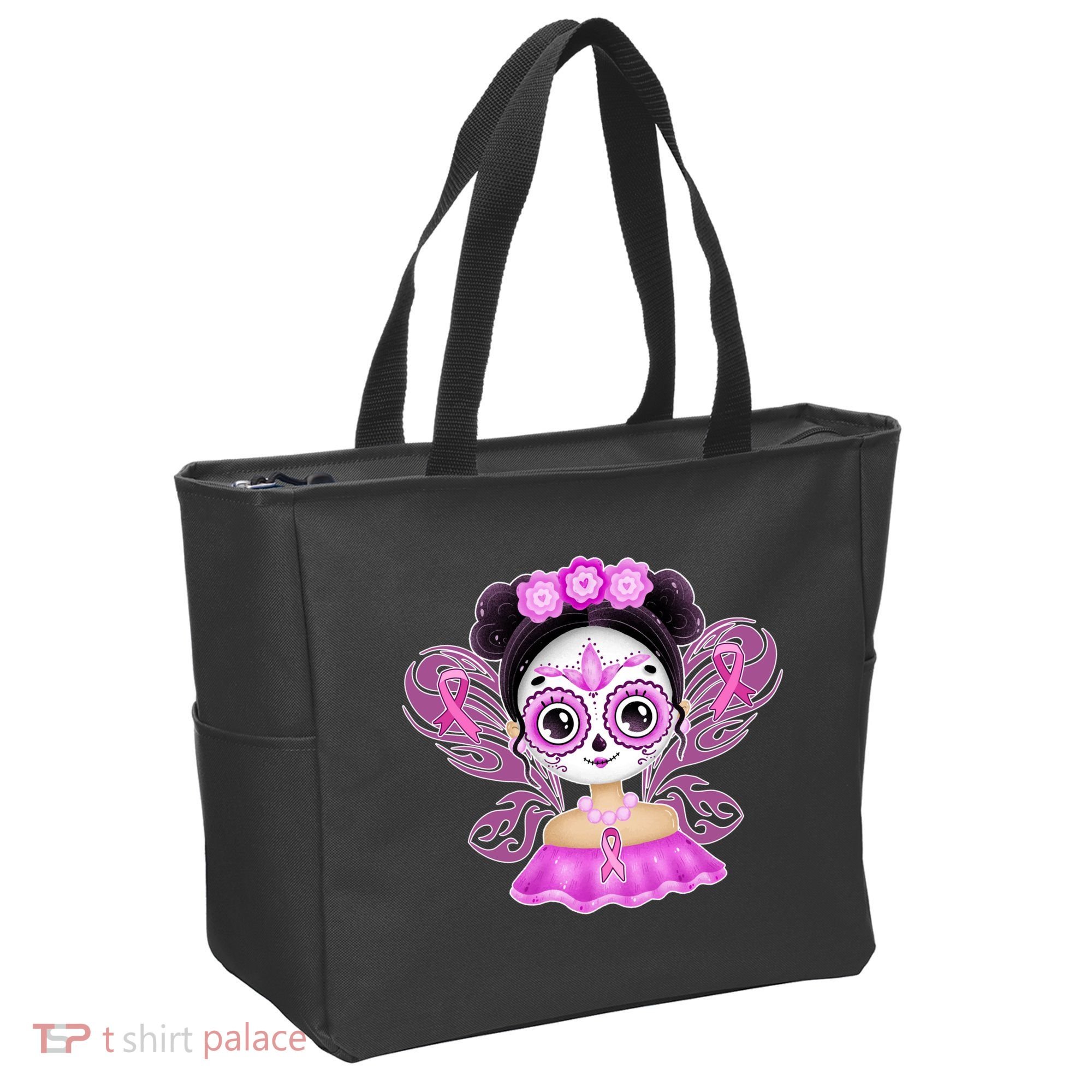 Cute Breast Cancer Awareness Sugar Skull Girl Tote Bag