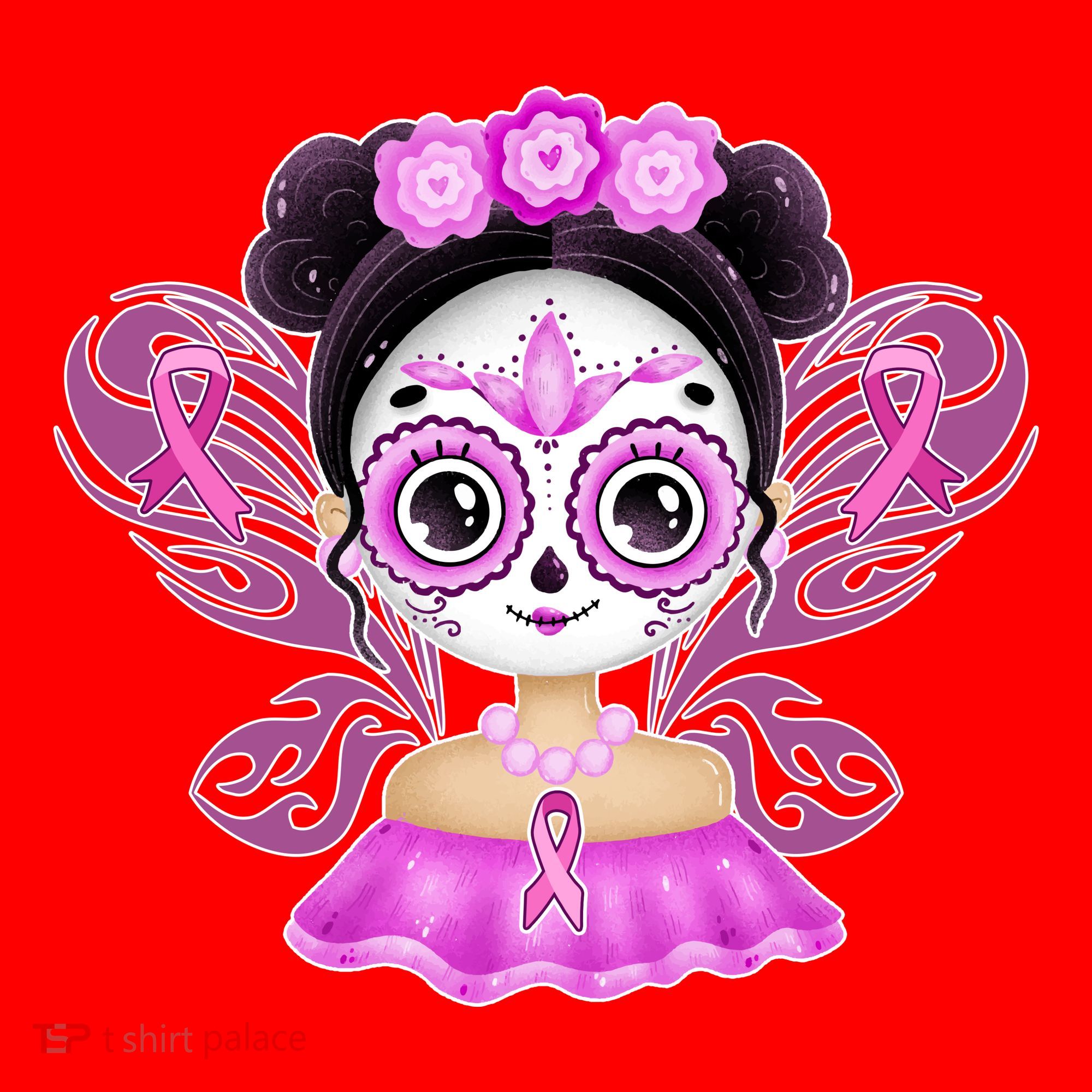 Cute Breast Cancer Awareness Sugar Skull Girl Santa Hat
