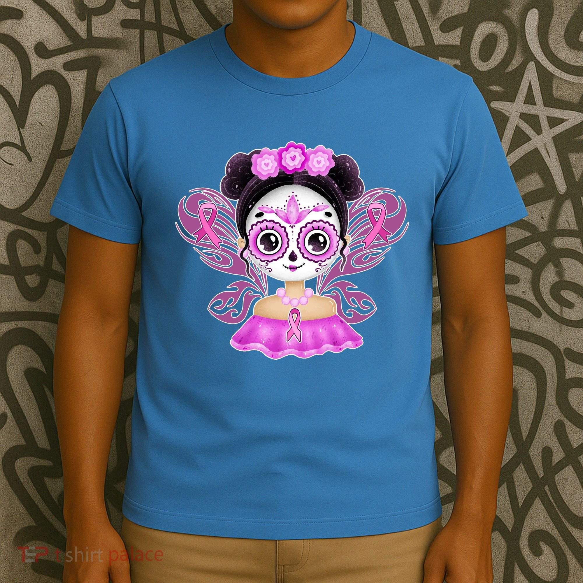 Cute Breast Cancer Awareness Sugar Skull Girl T-Shirt