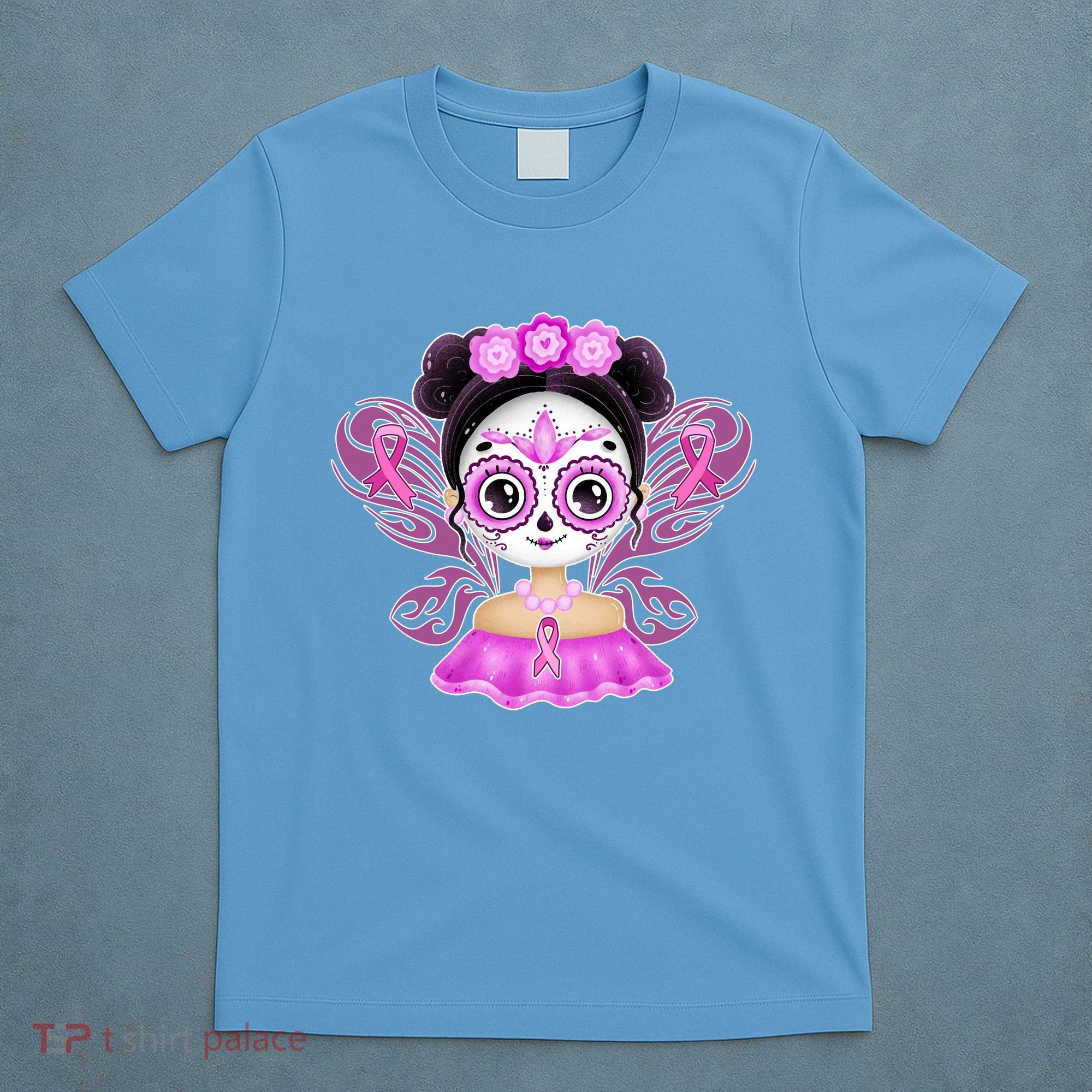 Cute Breast Cancer Awareness Sugar Skull Girl T-Shirt