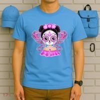 Cute Breast Cancer Awareness Sugar Skull Girl T-Shirt thumb 5