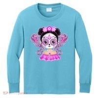 Cute Breast Cancer Awareness Sugar Skull Girl Kids Long Sleeve Shirt thumb 0
