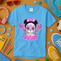 Cute Breast Cancer Awareness Sugar Skull Girl Kids T-Shirt thumb 3