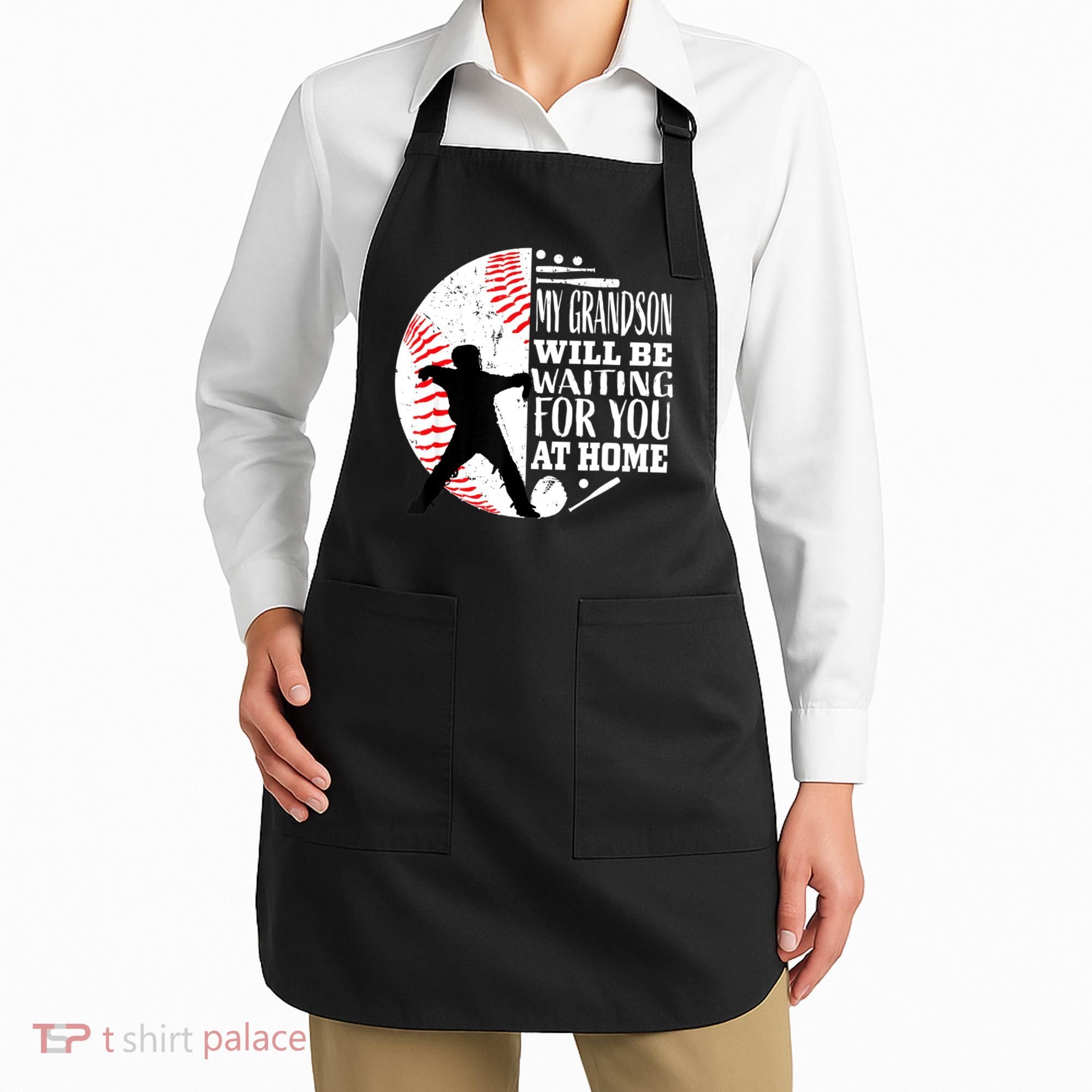 Cute Baseball Catcher Grandma Grandpa Grandson Quote Graphic Apron