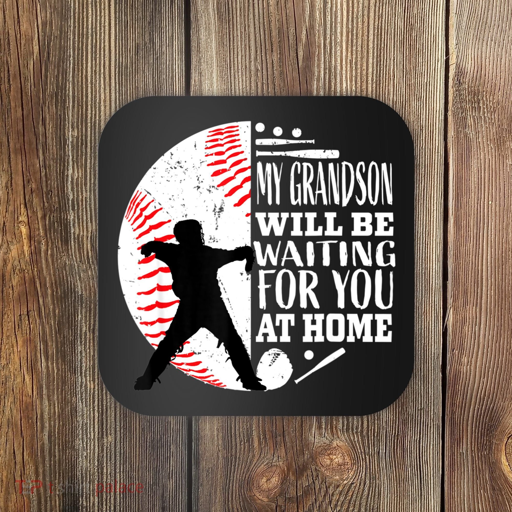 Cute Baseball Catcher Grandma Grandpa Grandson Quote Graphic Coaster