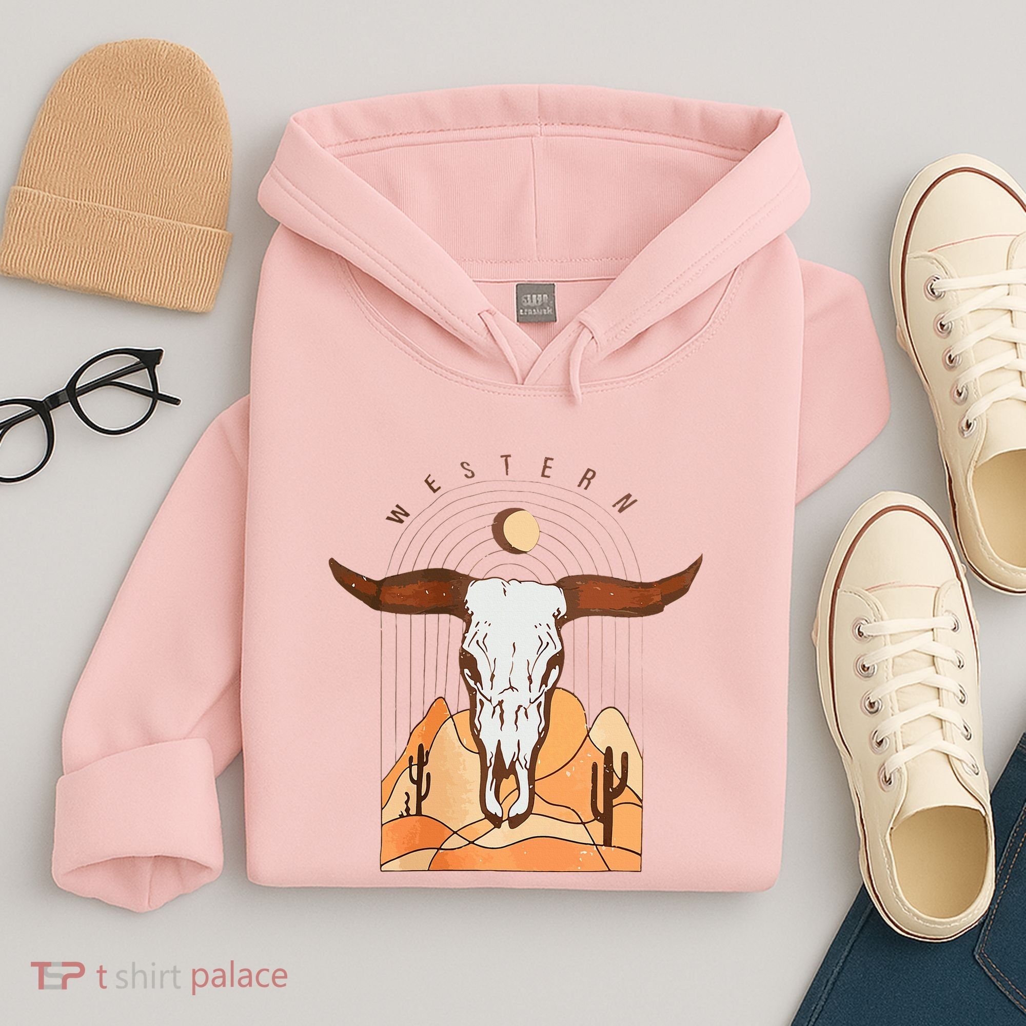 Cow Bull Cattle Skull Head Western Hoodie