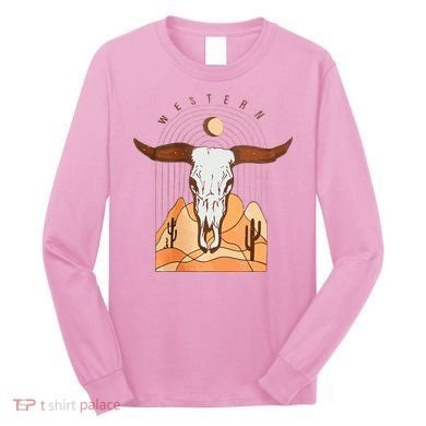 Cow Bull Cattle Skull Head Western Long Sleeve Shirt