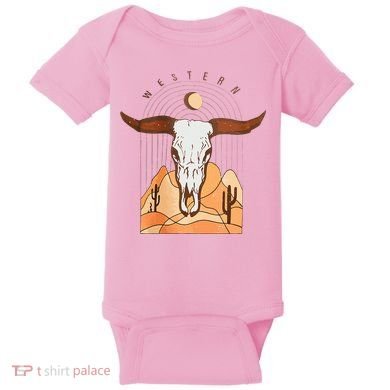 Cow Bull Cattle Skull Head Western Baby Bodysuit