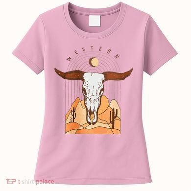 Cow Bull Cattle Skull Head Western Women's T-Shirt