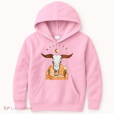 Cow Bull Cattle Skull Head Western Kids Hoodie