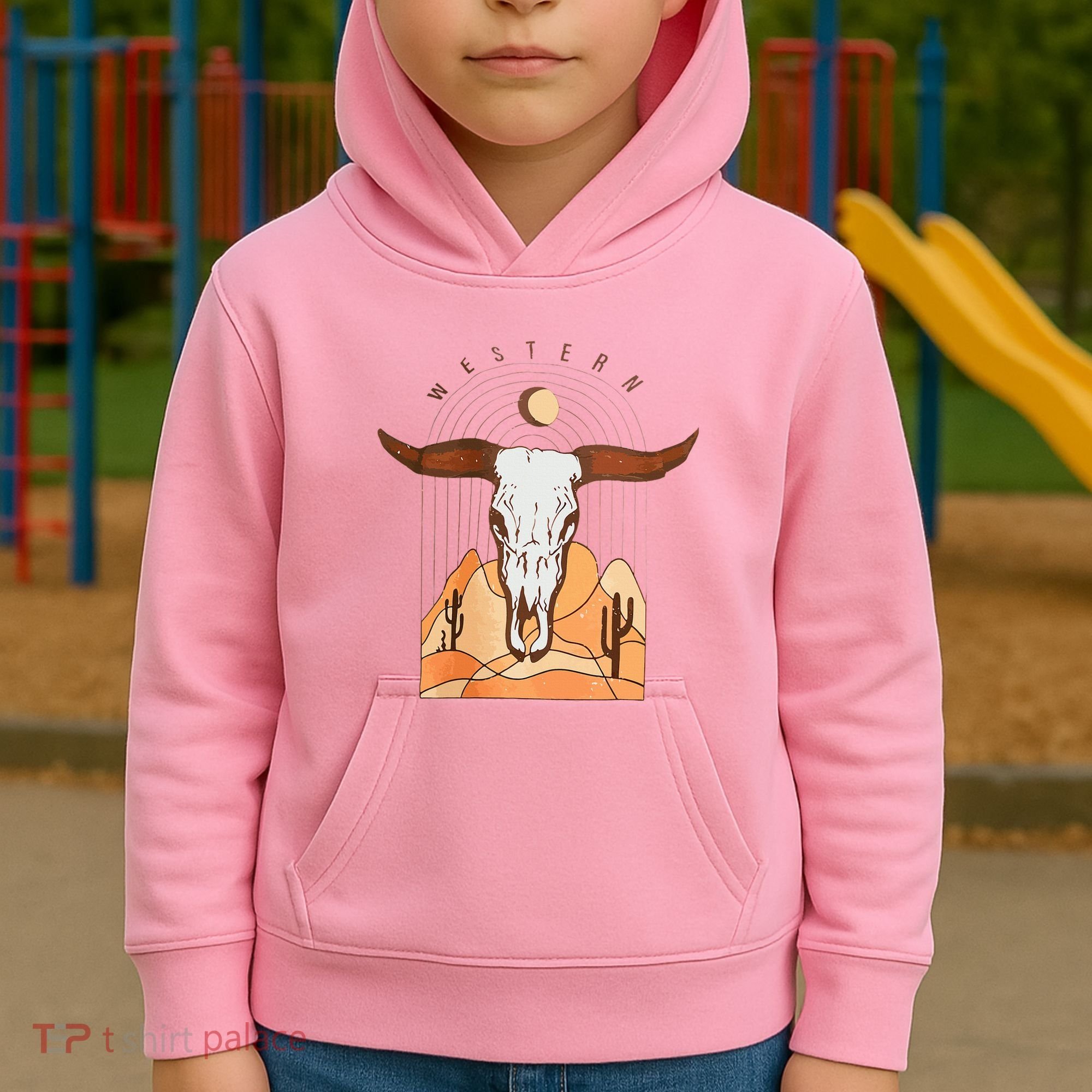 Cow Bull Cattle Skull Head Western Kids Hoodie