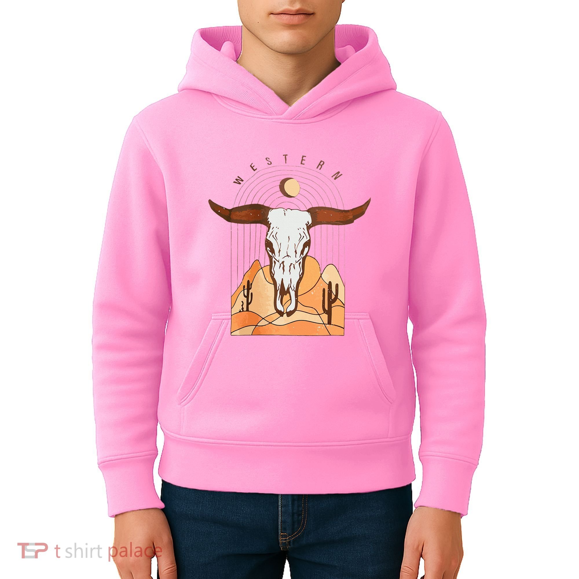 Cow Bull Cattle Skull Head Western Kids Hoodie
