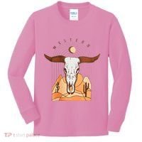 Cow Bull Cattle Skull Head Western Kids Long Sleeve Shirt thumb 0