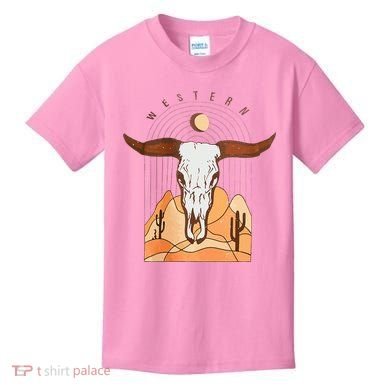 Cow Bull Cattle Skull Head Western Kids T-Shirt