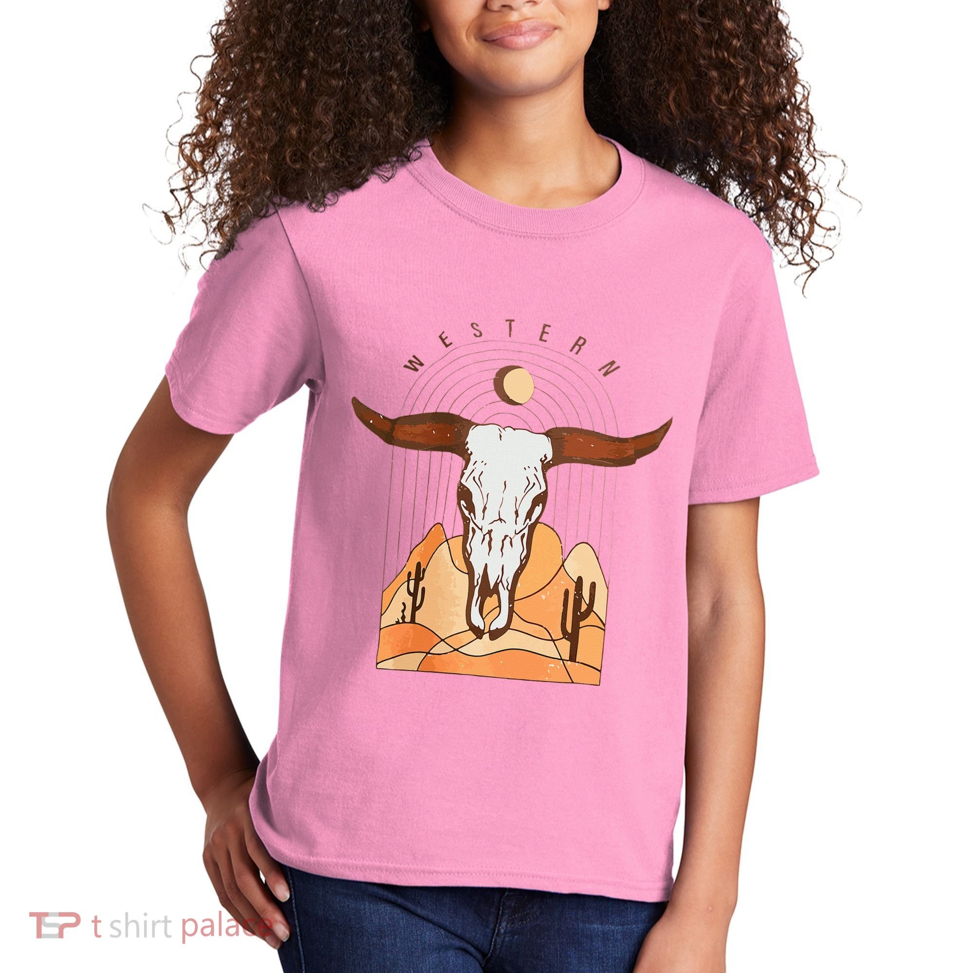 Cow Bull Cattle Skull Head Western Kids T-Shirt