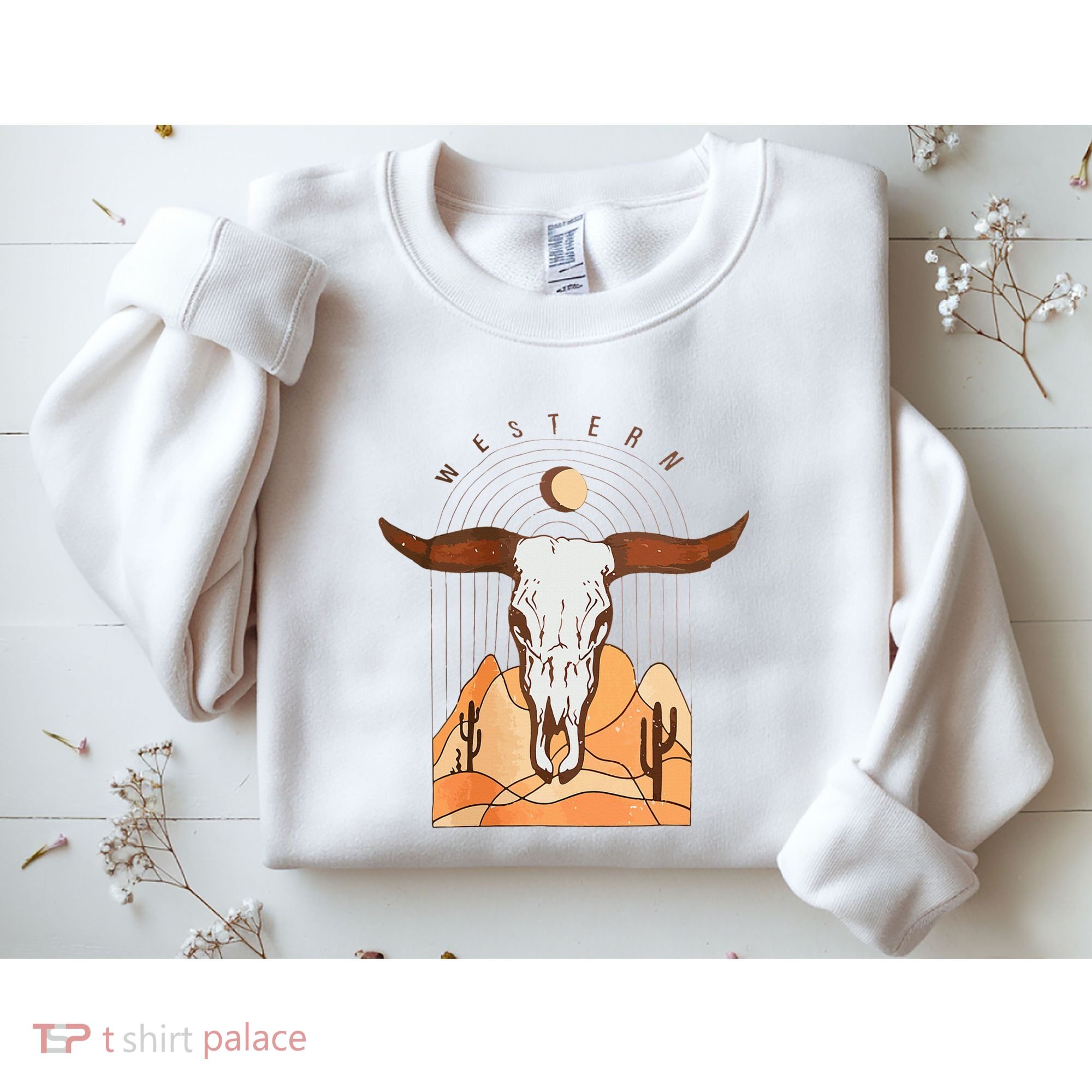 Cow Bull Cattle Skull Head Western Sweatshirt