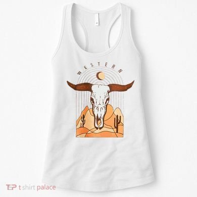 Cow Bull Cattle Skull Head Western Women's Tank Top