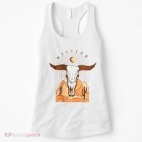 Cow Bull Cattle Skull Head Western Women's Tank Top thumb 0