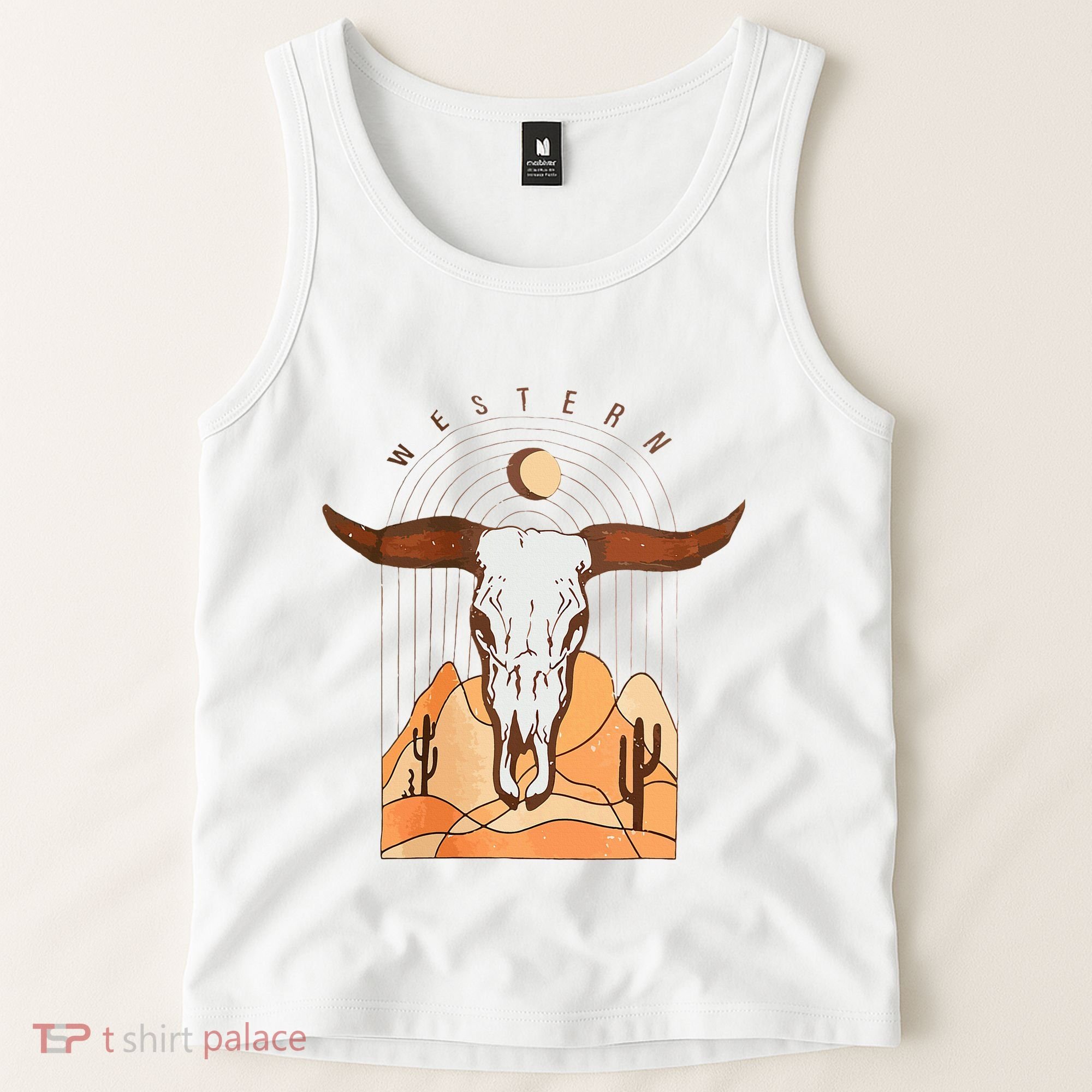Cow Bull Cattle Skull Head Western Tank Top