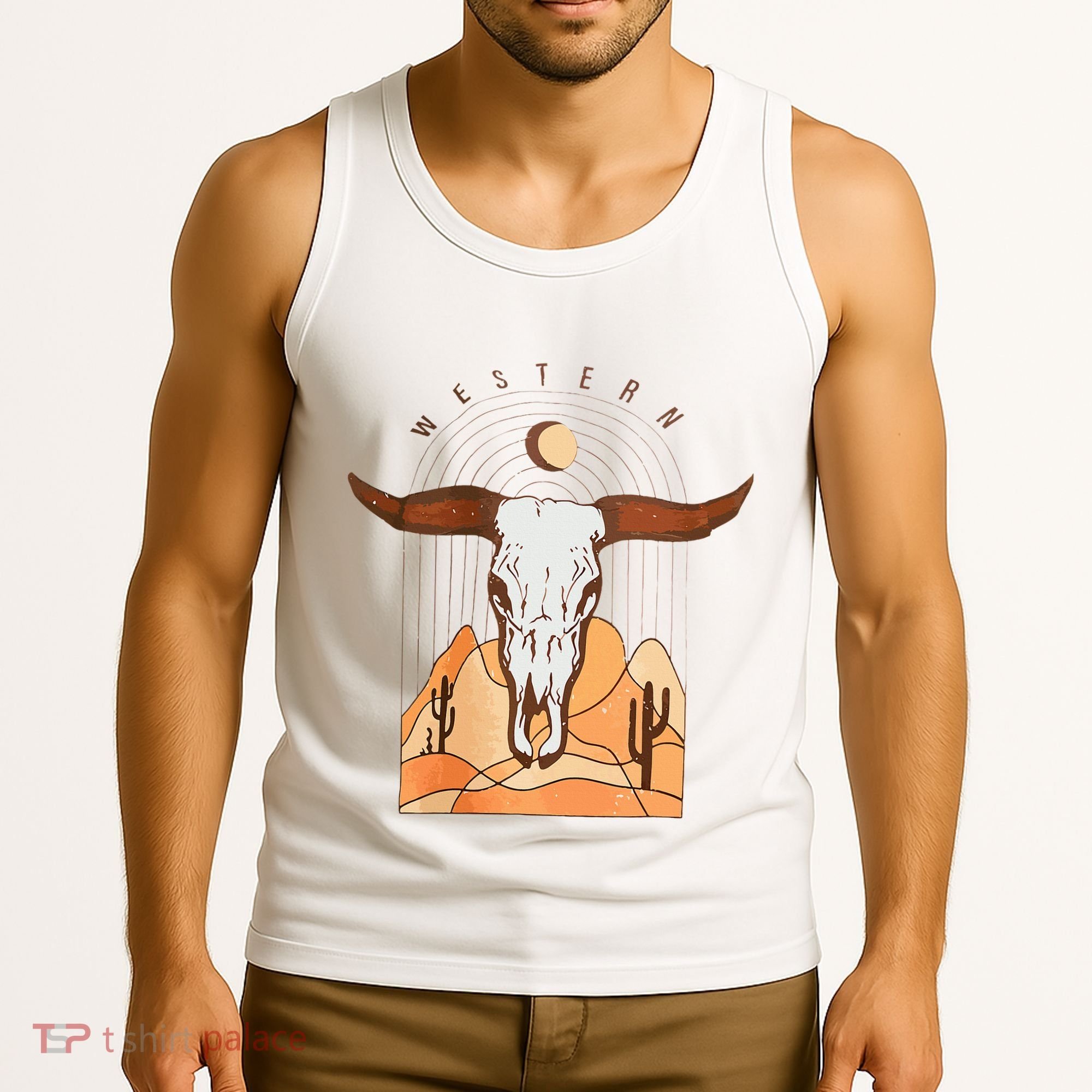 Cow Bull Cattle Skull Head Western Tank Top