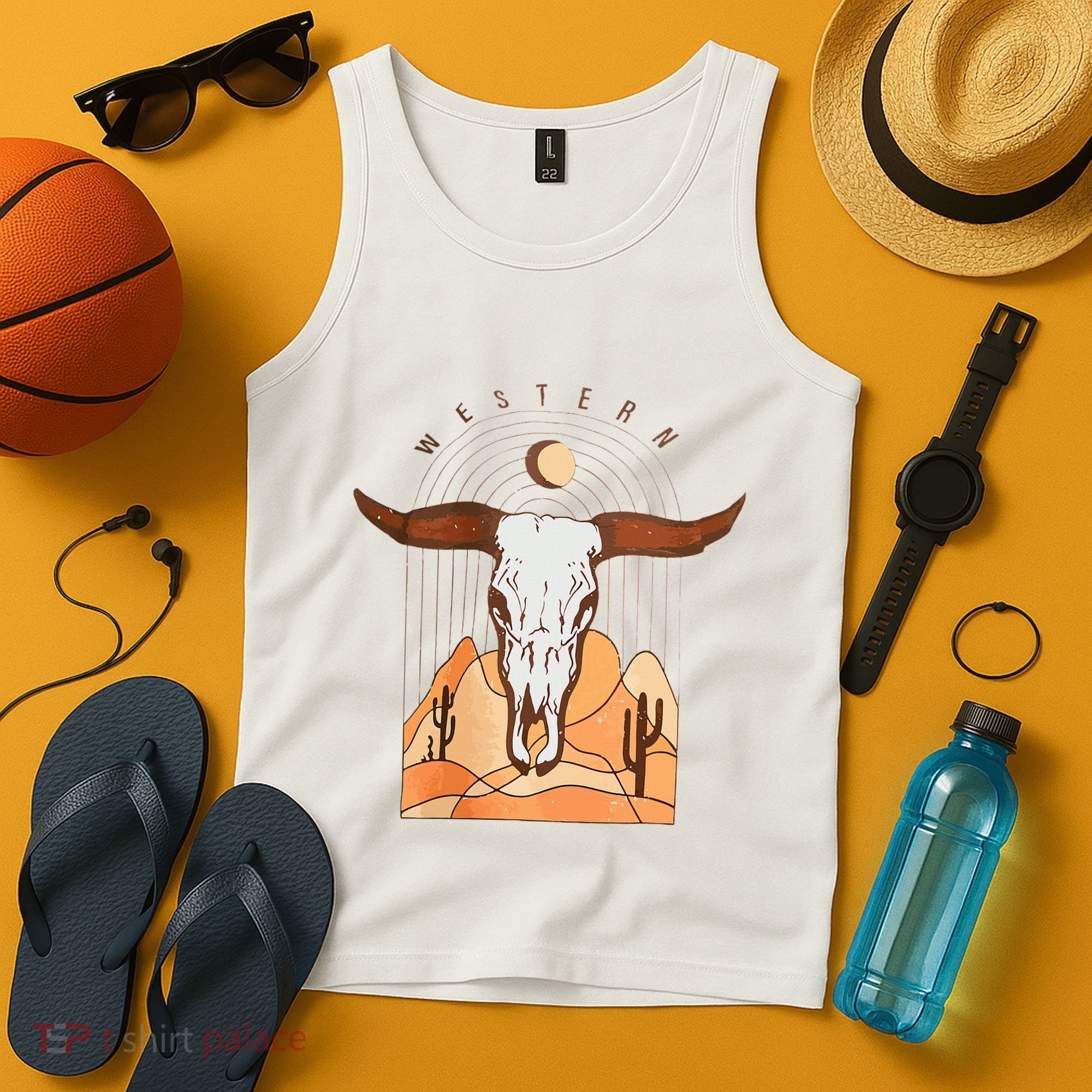 Cow Bull Cattle Skull Head Western Tank Top