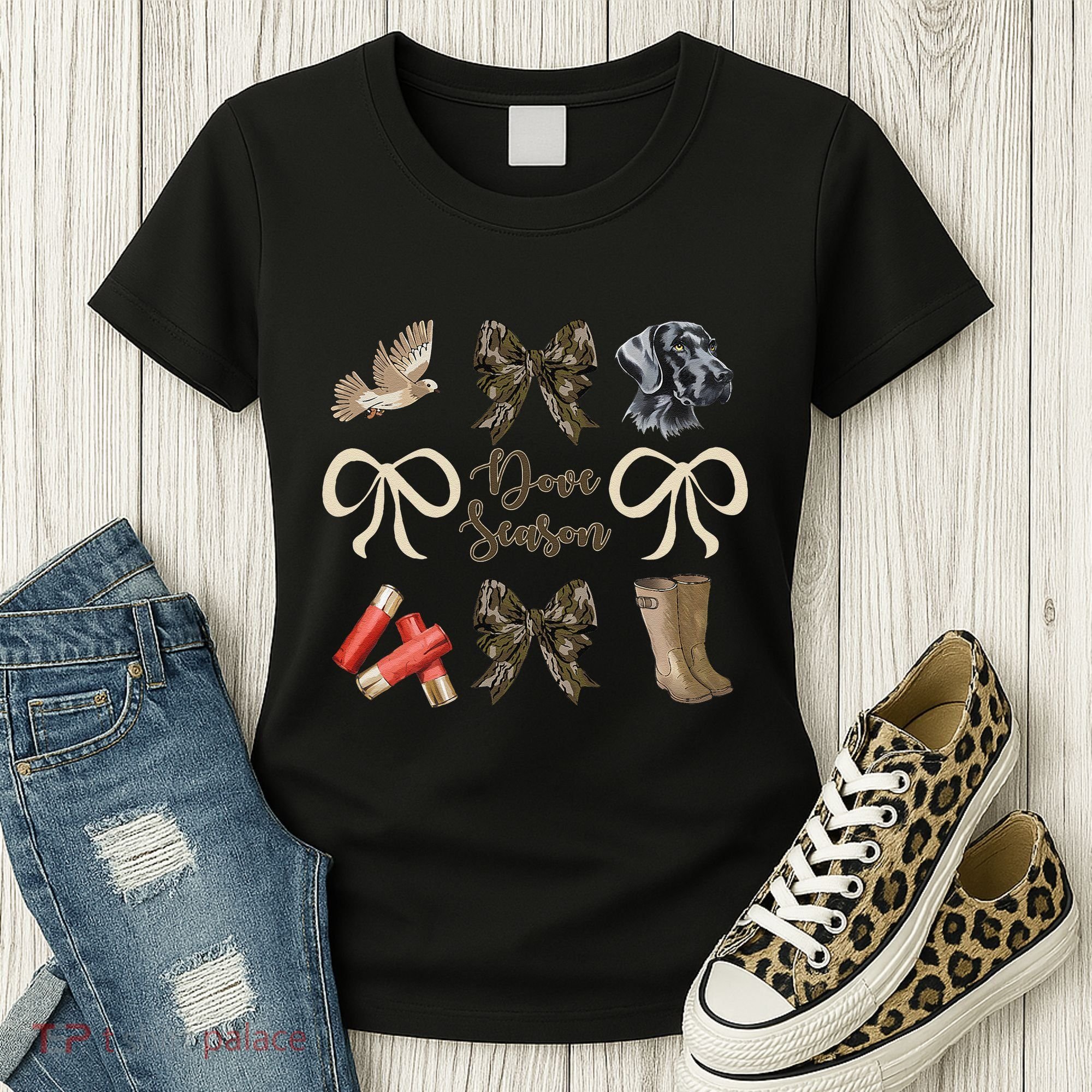 Camo Bow Coquette Dove Season Hunting Dove Hunter Hunt Girl Gift Women's T-Shirt