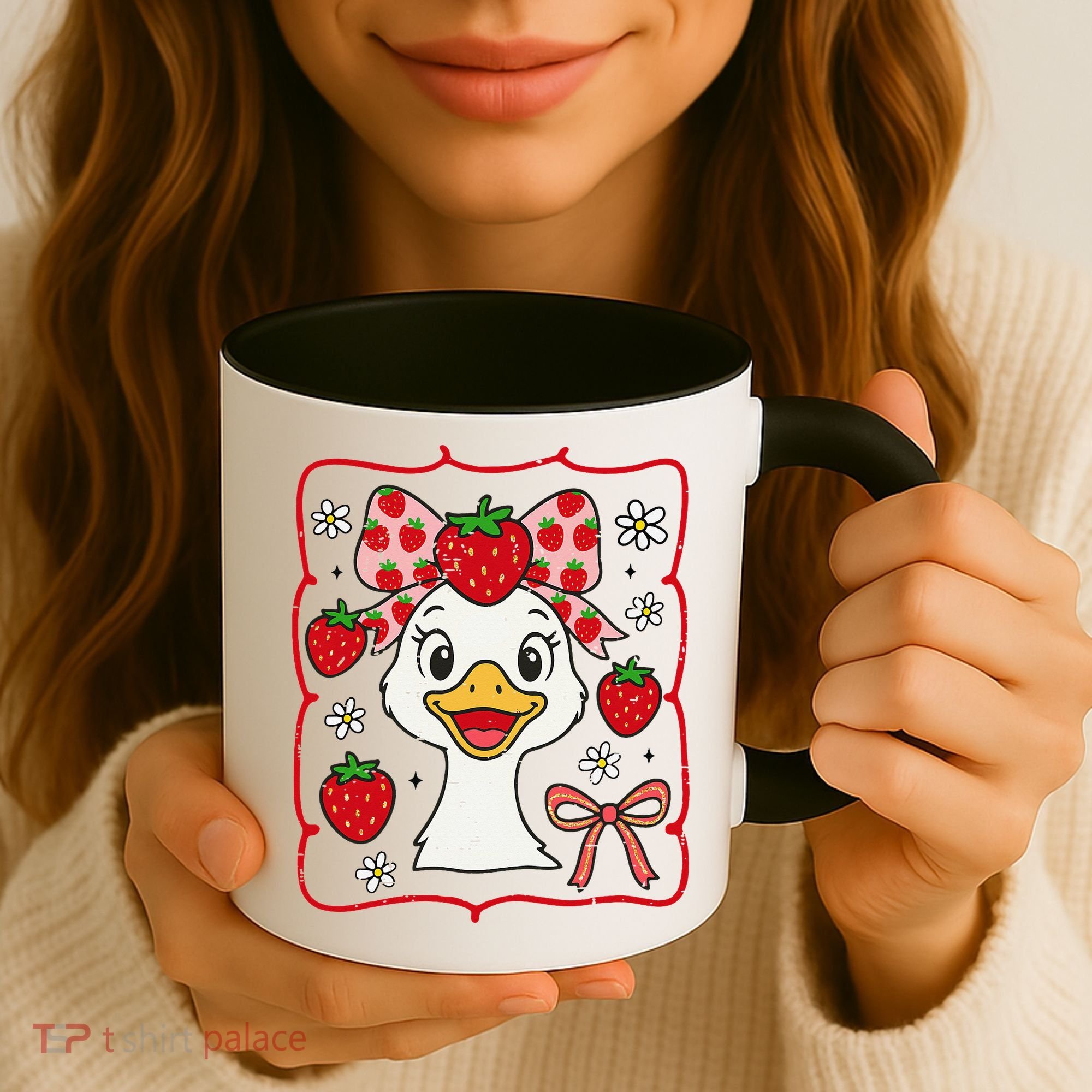 Coquette Bow Cute Strawberry Goose Lover Girly Summer Vibes Coffee Mug