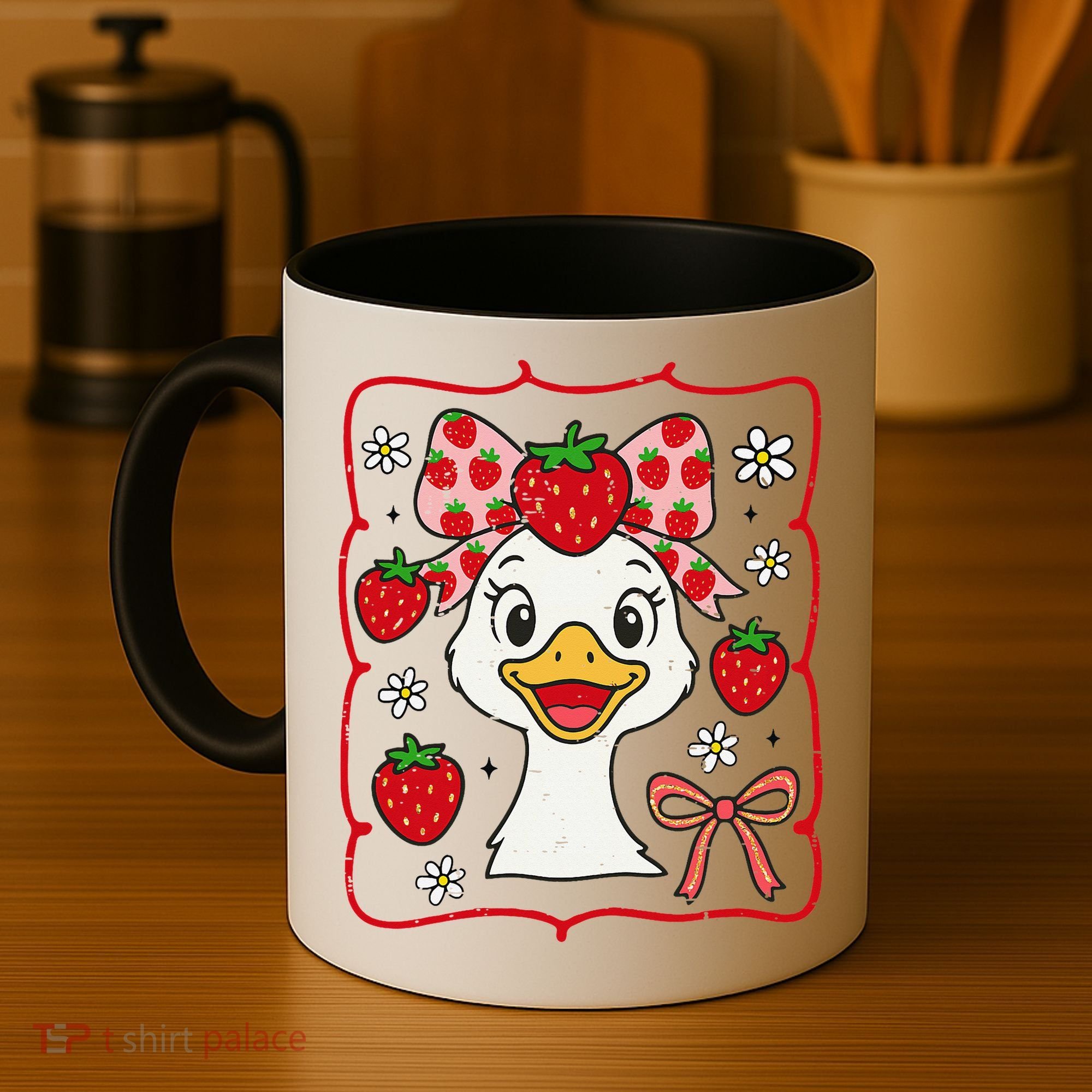 Coquette Bow Cute Strawberry Goose Lover Girly Summer Vibes Coffee Mug
