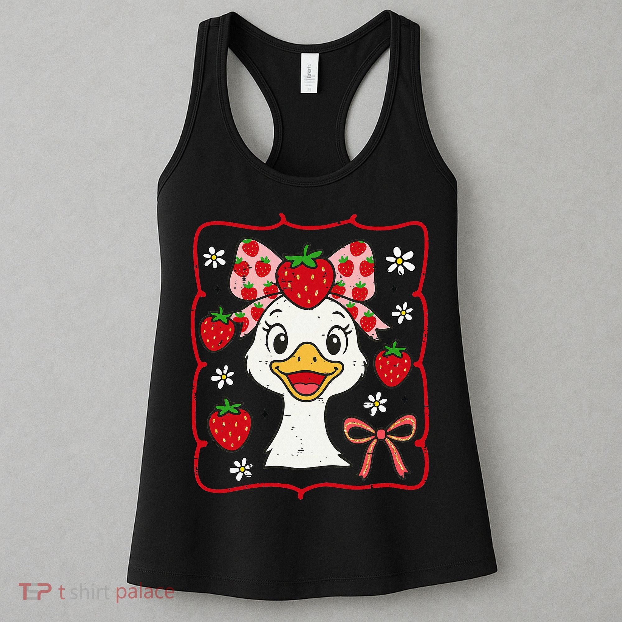 Coquette Bow Cute Strawberry Goose Lover Girly Summer Vibes Women's Tank Top