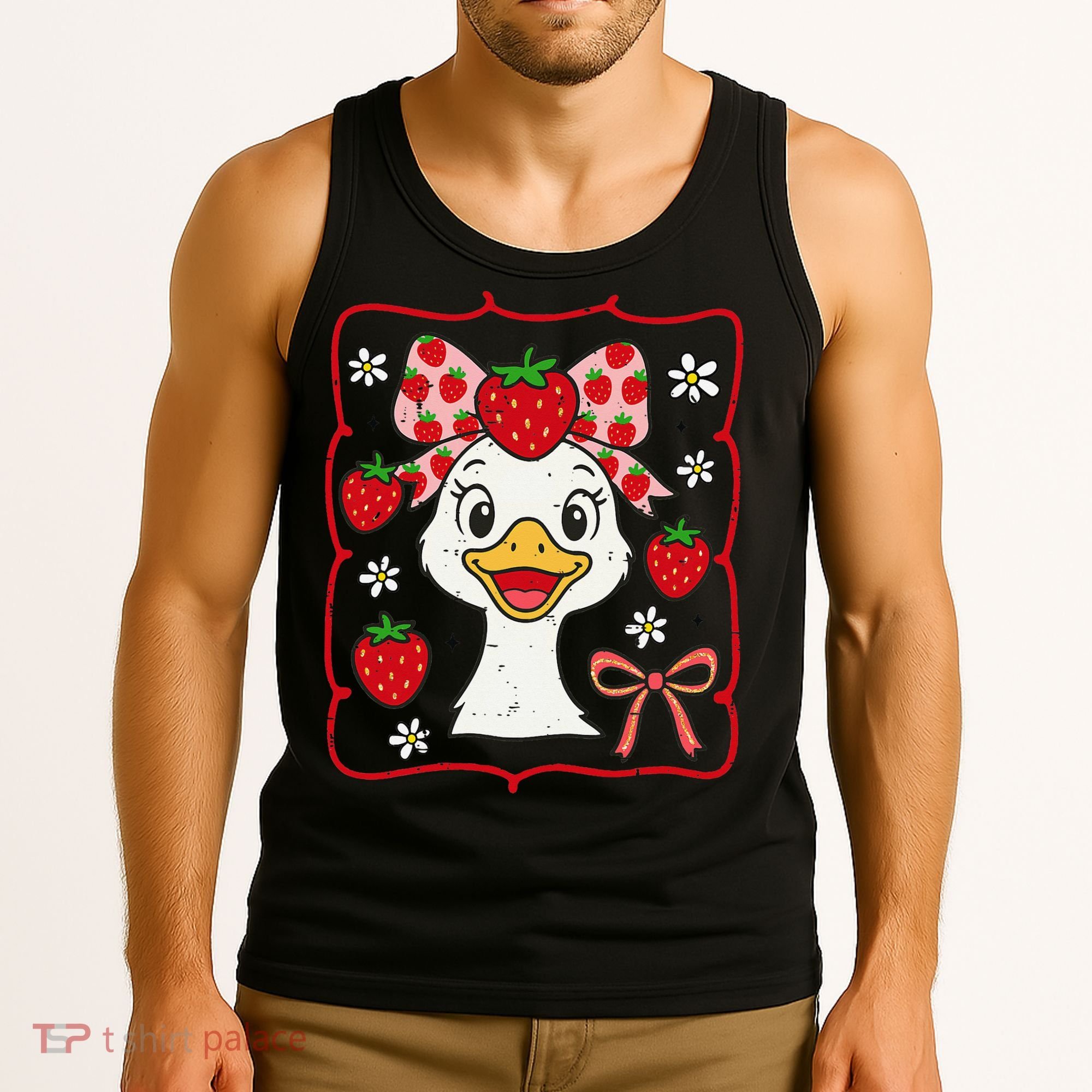 Coquette Bow Cute Strawberry Goose Lover Girly Summer Vibes Tank Top