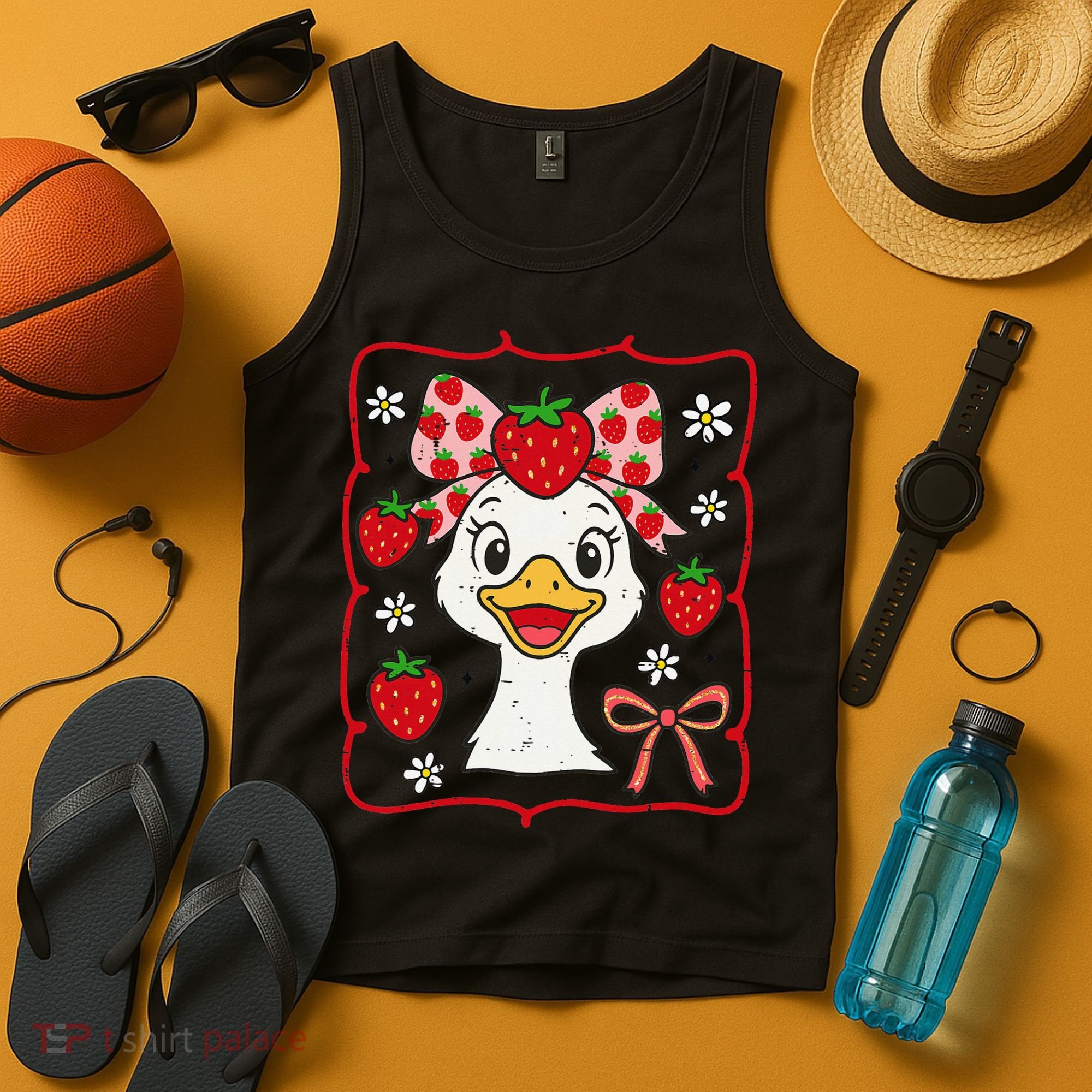 Coquette Bow Cute Strawberry Goose Lover Girly Summer Vibes Tank Top