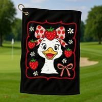 Coquette Bow Cute Strawberry Goose Lover Girly Summer Vibes Golf Towel thumb 1