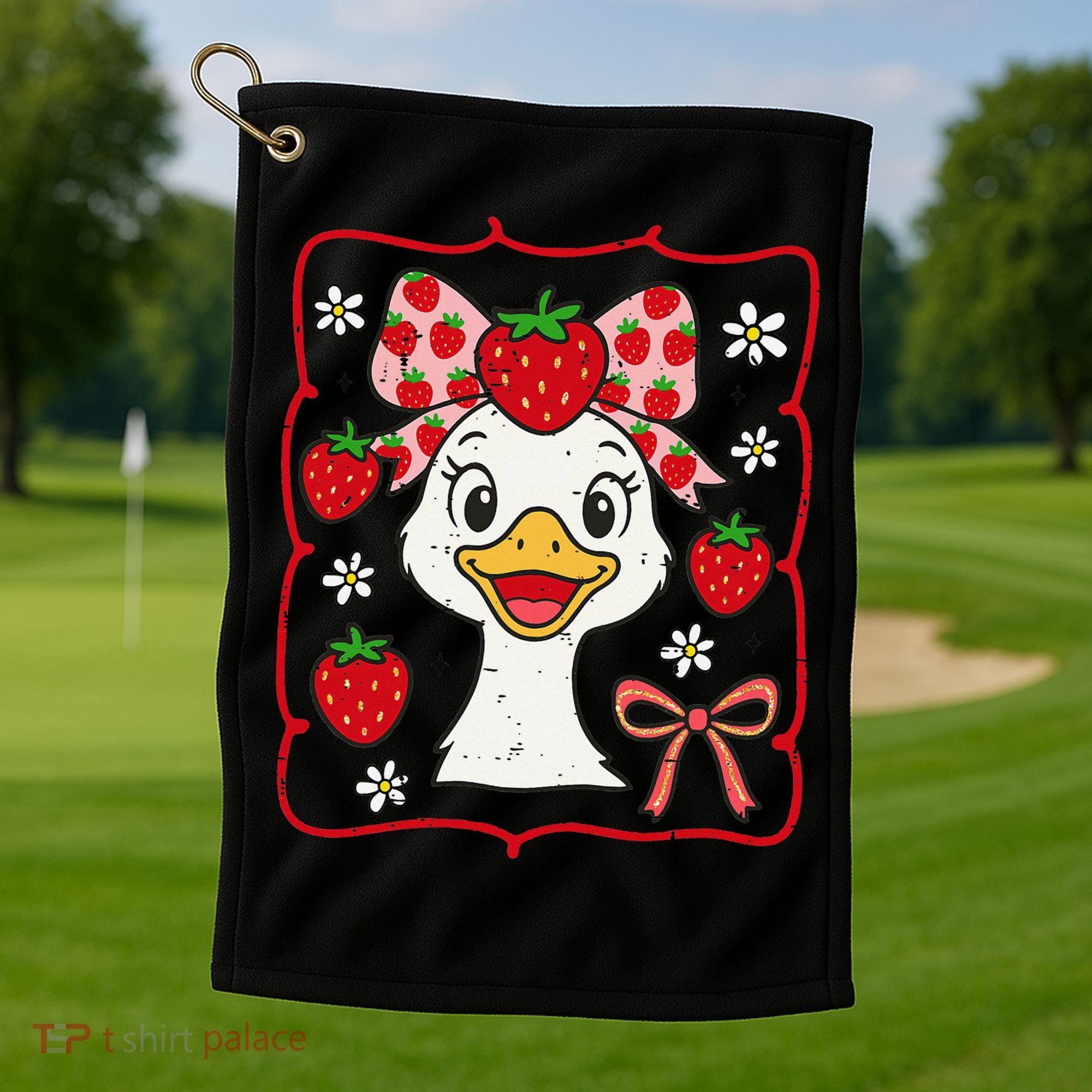 Coquette Bow Cute Strawberry Goose Lover Girly Summer Vibes Golf Towel