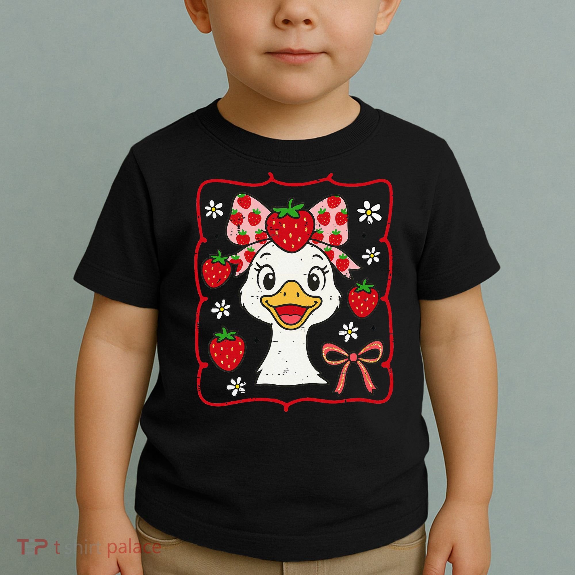 Coquette Bow Cute Strawberry Goose Lover Girly Summer Vibes Toddler T-Shirt