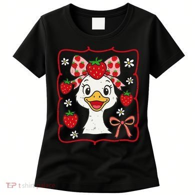Coquette Bow Cute Strawberry Goose Lover Girly Summer Vibes Women's T-Shirt
