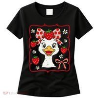 Coquette Bow Cute Strawberry Goose Lover Girly Summer Vibes Women's T-Shirt thumb 0