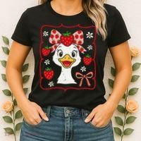 Coquette Bow Cute Strawberry Goose Lover Girly Summer Vibes Women's T-Shirt thumb 2