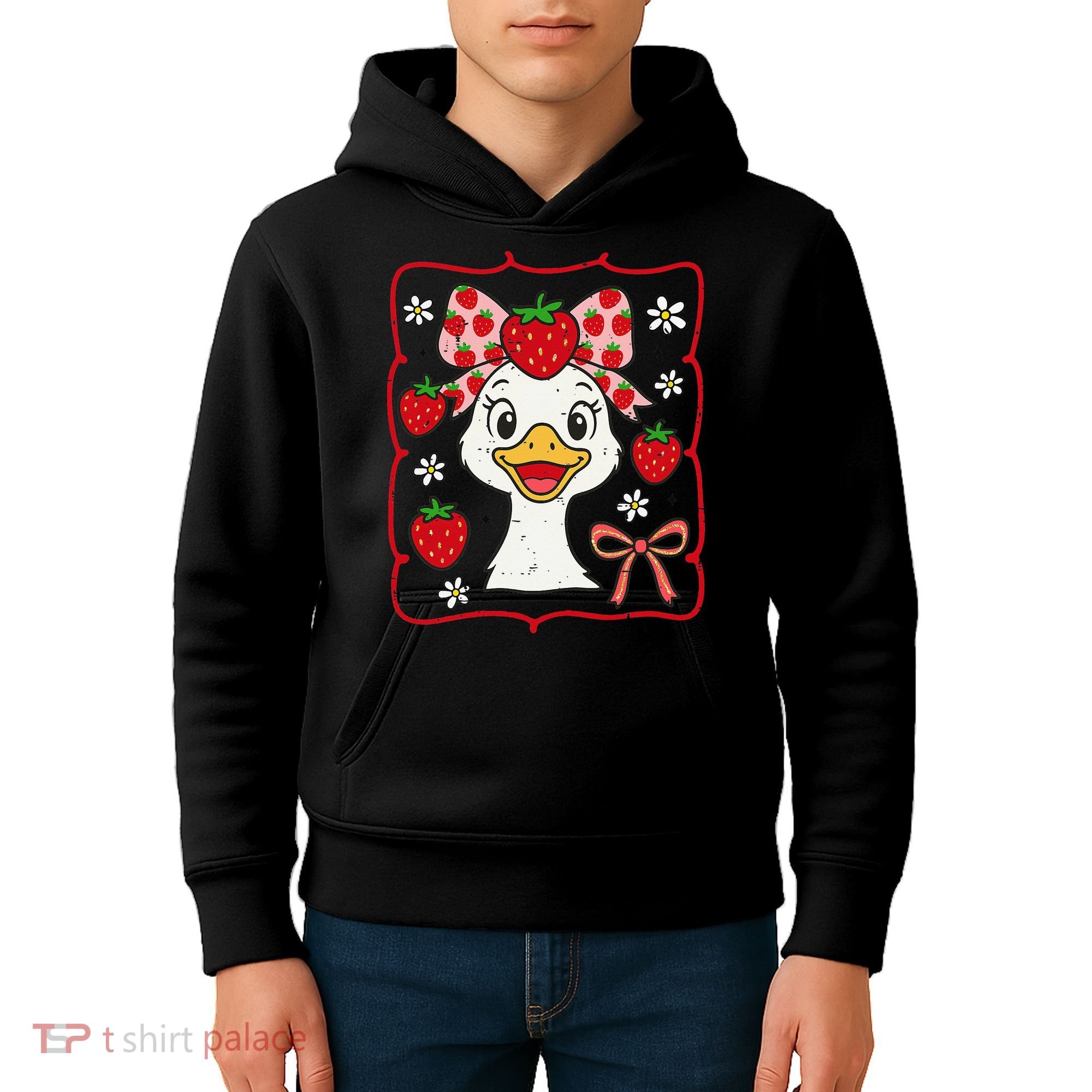 Coquette Bow Cute Strawberry Goose Lover Girly Summer Vibes Kids Hoodie