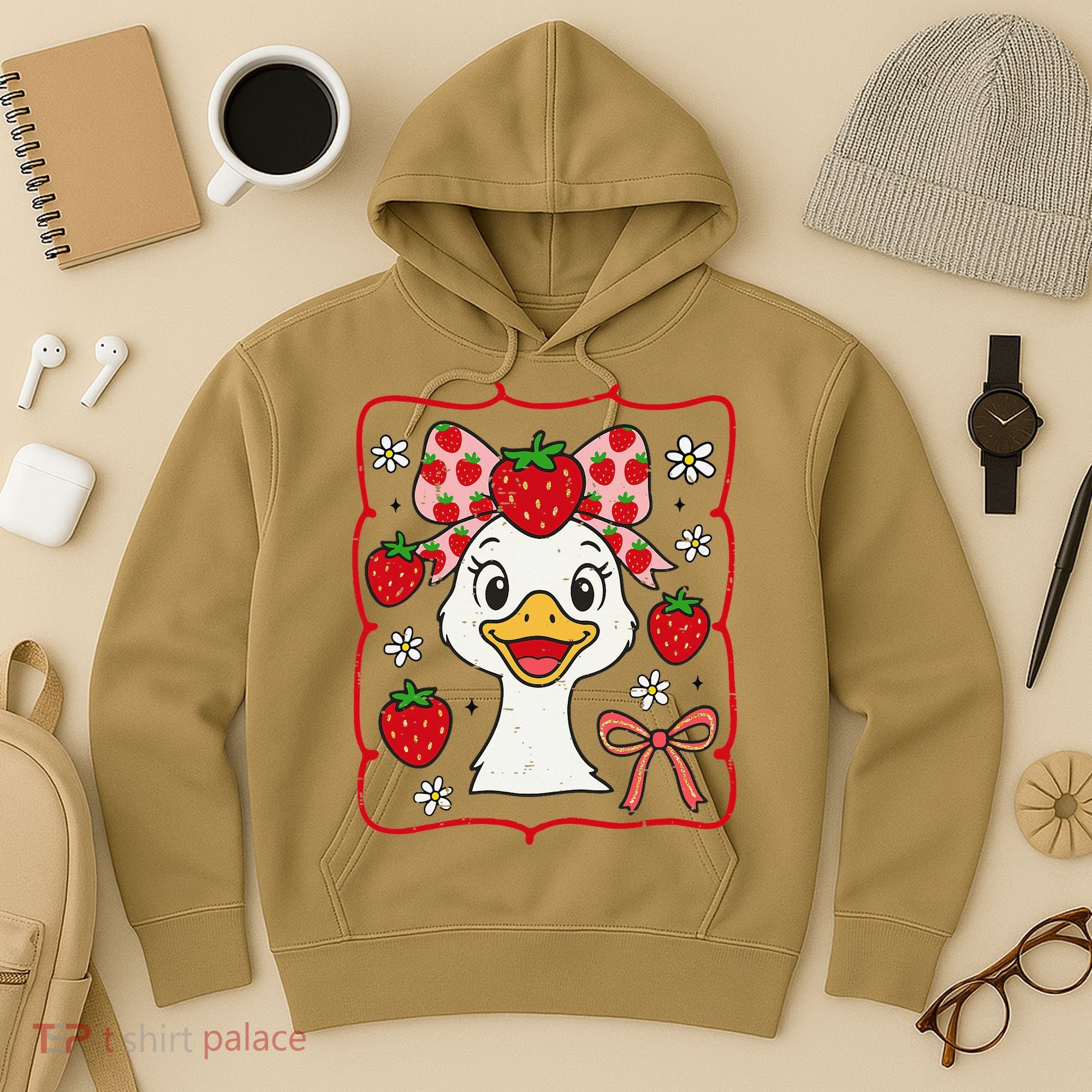 Coquette Bow Cute Strawberry Goose Lover Girly Summer Vibes Hoodie