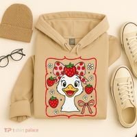 Coquette Bow Cute Strawberry Goose Lover Girly Summer Vibes Hoodie thumb 4