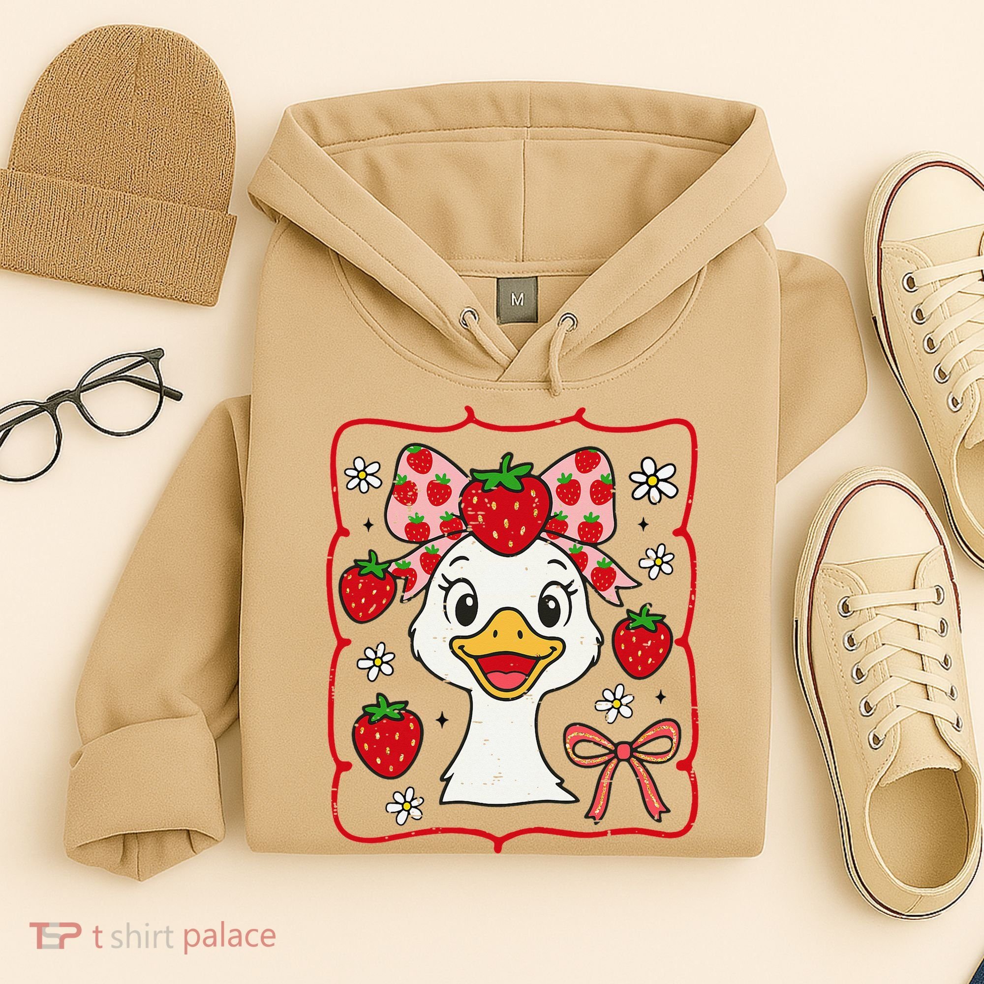 Coquette Bow Cute Strawberry Goose Lover Girly Summer Vibes Hoodie