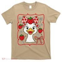 Coquette Bow Cute Strawberry Goose Lover Girly Summer Vibes T-Shirt thumb 0