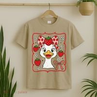 Coquette Bow Cute Strawberry Goose Lover Girly Summer Vibes T-Shirt thumb 2